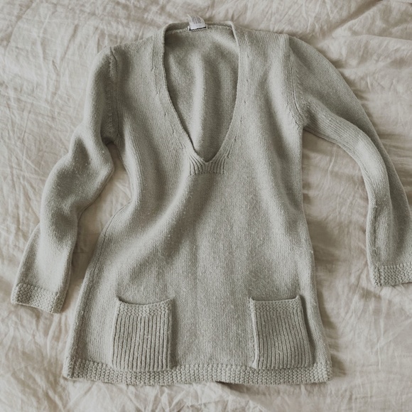 Chloe Sweaters - Vintage Chloé Gray Alpaca Wool Deep V Sweater M-L